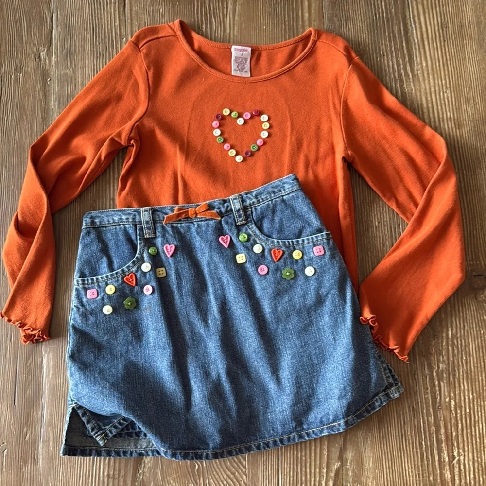 Gymboree Denim Skort matching shirt set With Buttons size 7